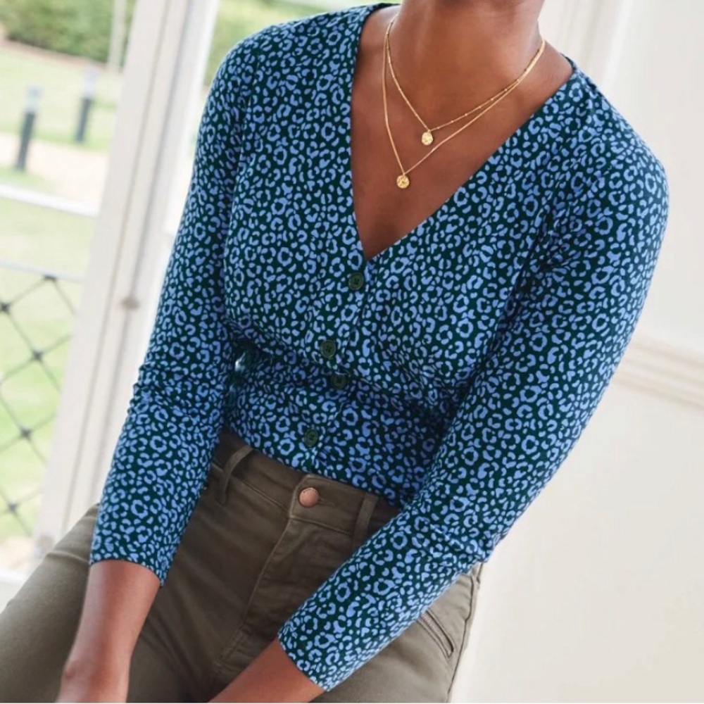 Anthropologie Boden Jersey Top in BROWN/BLACK Size 6